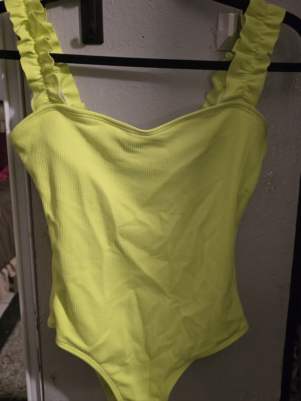 Neon Yellow Ruffled Strap Women's Body Suit/ Swimwear